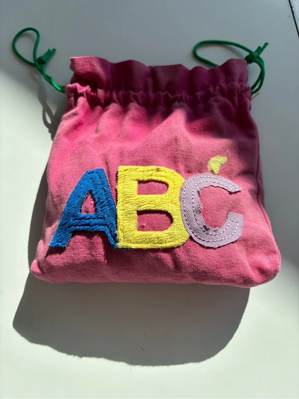 Sensory ABC Letter Play Set - Pink Felt Drawstring Pouch with Multicolor Letters